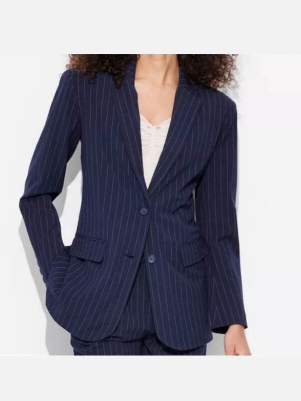 Women's Oversized Blazer Navy/White Pinstripe, Wild Fable, NEW SZ LARGE - Picture 2 of 11